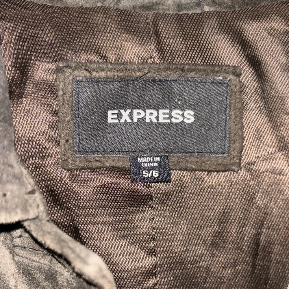 Express Women's Suede Dark Brown Grunge Longlined Trench Coat size 5/6 - Picture 3 of 9